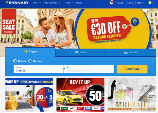 RyanAir:爱尔兰瑞安航空官方网站