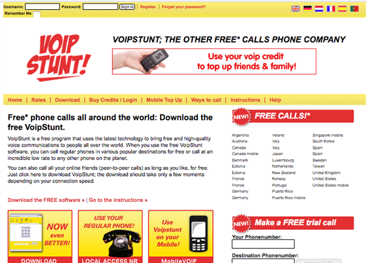 VoipStunt:全球免费国际互联网电话