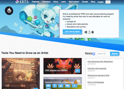 krita:免费开源绘图编辑处理工具