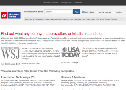 AcronymFinder:英文缩写查询词典