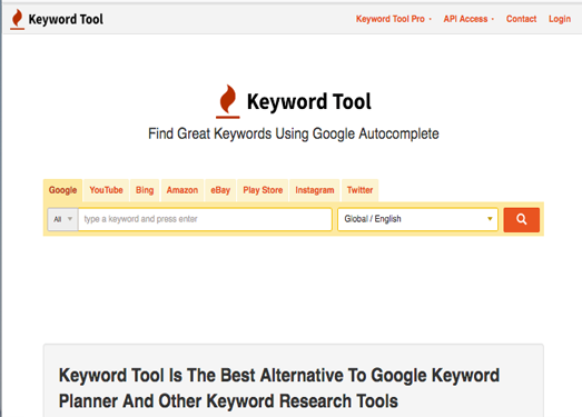 KeywordTool:在线谷歌关键词分析工具