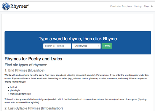 英语押韵词典查询网[Rhymer]