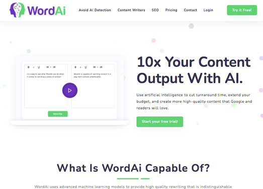 WordAi|只需输入你的内容，点击重写，几秒钟后，WordAi 就会为你重写一整篇内容